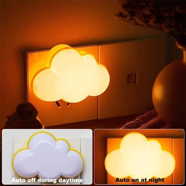 LED nattlampe for barn, baby, nattlys med plugg, lyssensor, varmhvit, 3D sky-lampe