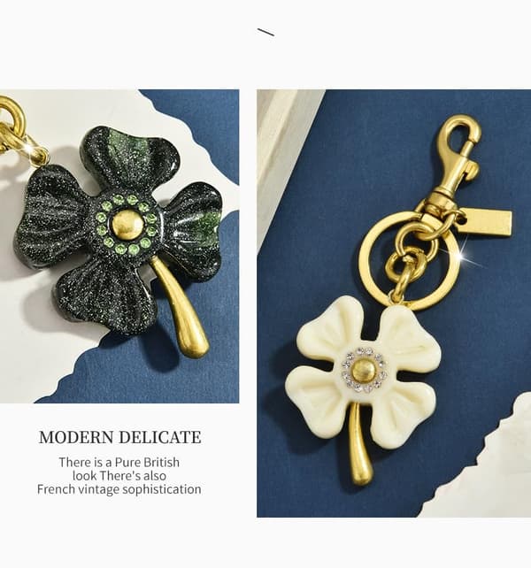 Väskberlock, söta handväskberlocker, väsktillbehörsberlocker, väskkedjor, handväskberlocker Four-leaf - Black