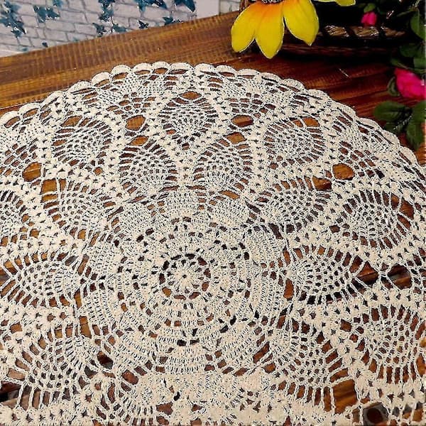 60 cm rund blonde duk håndlaget heklet bomull uthulet deksel White 60cm