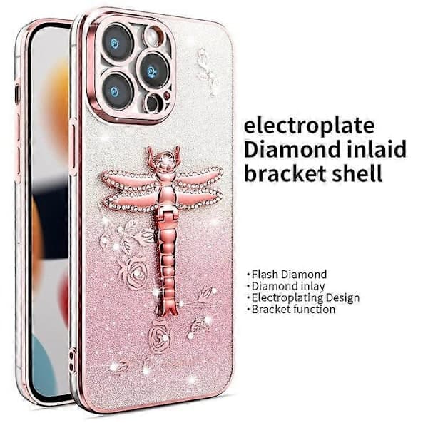 Fodral för iPhone 15 Pro Fjärilsstativ TPU Blommor Glitter Mobilskal