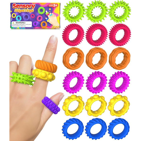 Fidgetleksaker Sensoriska Ringar för Barn: 18-Pack Fidget Ring - Sensoriska Leksaker för Barn med Autism - Tyst Ångestlindring Bulk för Klassrumspris