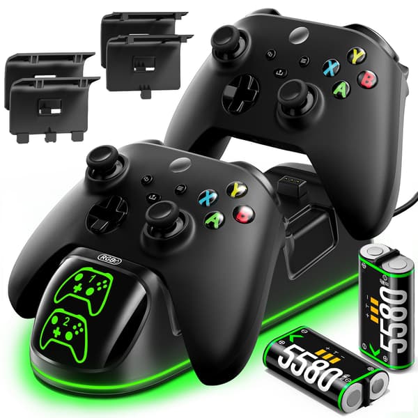 OlVO XSX Controlleroplader til X/S/One/Elite, med 2x5580mWh Xbox-batteri Black-2 Packs