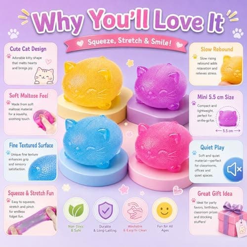 Taba Katte Squishy Fidget Leker, Lilla Sakte Stigende Squishy Klemmeleke Purple