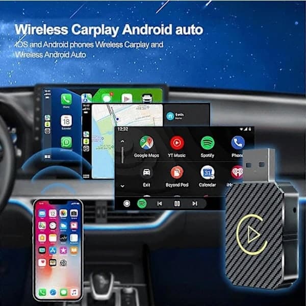 2-i-1 Trådlös CarPlay-adapter Android Auto Trådlös adapter Smart Mini Box USB-dongel Plug and Play WiFi Snabbanslutning Silver silver silver