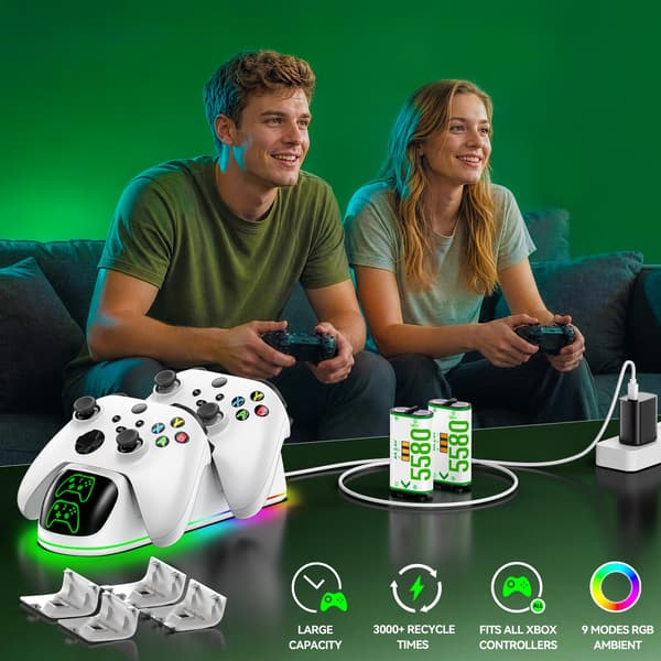 OlVO XSX Controllerladdare för X/S/One/Elite, med 2x5580mWh Xbox-batteri White-2 Packs