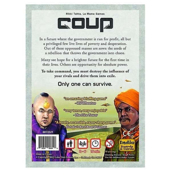 Coup, Dystopian Universe -korttipeli perhejuhliin, strateginen päättelypeli