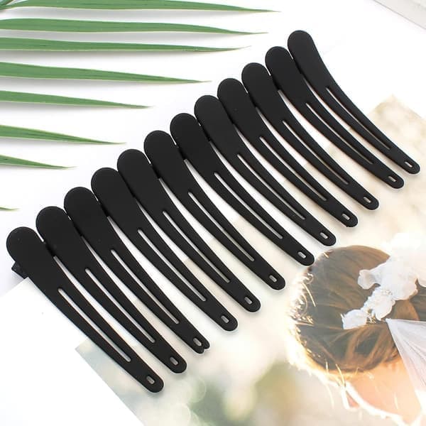 12 stk. hårklemmer til styling og sektionering, 3,1 tommer matte alligatorhårklemmer uden folder, næbklips sort sort Black