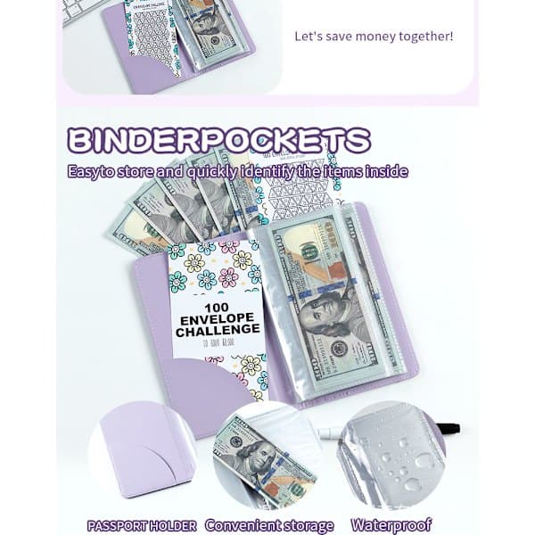 100 Konvolut Spareudfordring Bog | A6 Budget Binder til Pengehåndtering og Opsparing sort black