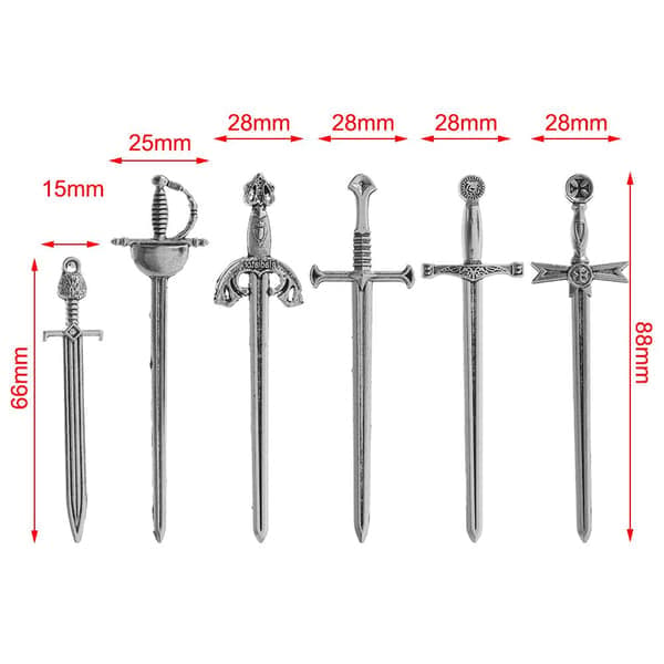 6 antikke sverd-bokmerker