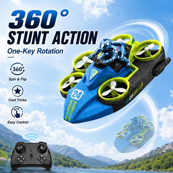 land sjø luft Drone 3-i-1 RC Hovercraft, Blå: 2 batterier Blue