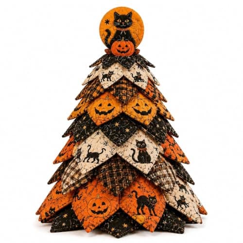 DIY Halloween-tilkkukangaspuusarja, 3D-ompelutyö Halloween-puu E/1
