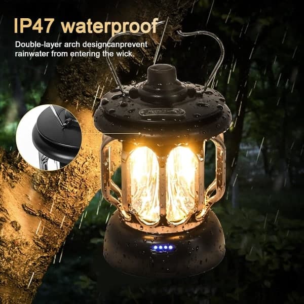 Svart LED USB Oppladbar Campinglykt Vintage Dimbar Varmhvit