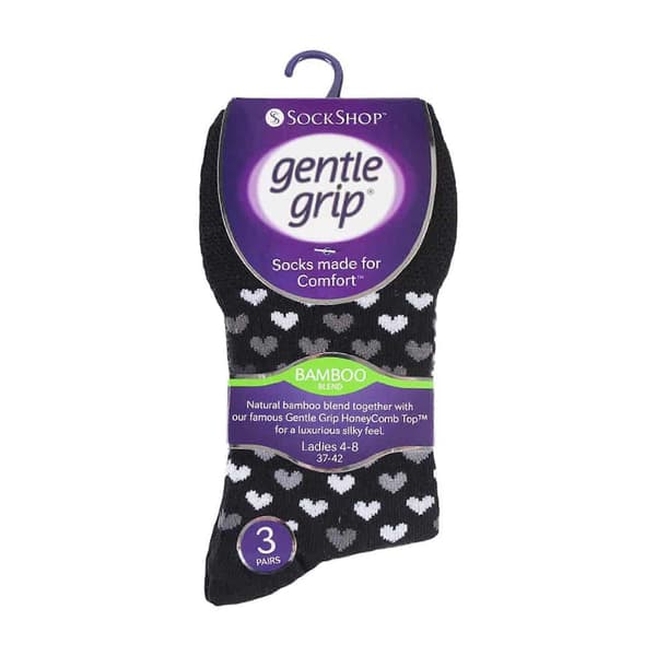 Gentle Grip - 6-pack damstrumpor i bambu utan resår Black/White 4-8 UK