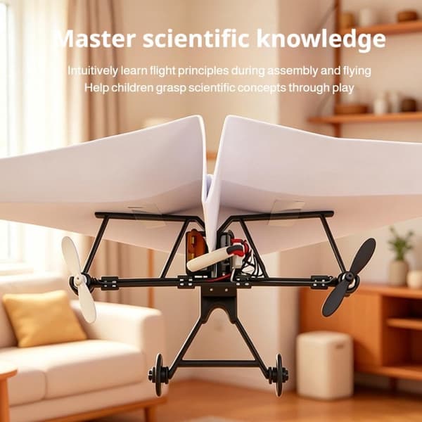 RC papirflysæt - DIY elektrisk fjernstyret fly med gyro-stabilisator, dobbelt propel RC flysæt, letvægts foldbart flyvende STEM-legetøj Three Electrics