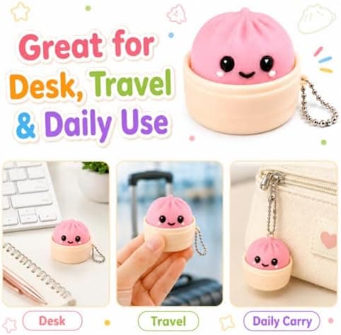 Dumpling Clicker Fidget Legetøj 6 STK Sæt, Søde 3D-printede trykbare Clickers med taktil feedback, Farverigt Stressaflastende Skrivebordslegetøj til voksne,