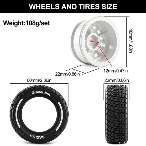 12 mm Hex RC Drifthjul och Rallydäck, 60 mm OD, Vit White