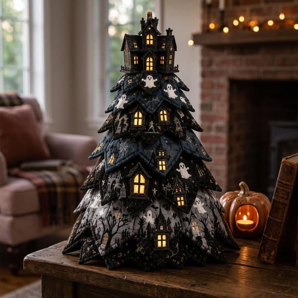 DIY Halloween tikattu kangaspuusarja, 3D ompeluartesana Halloween-puu, H H