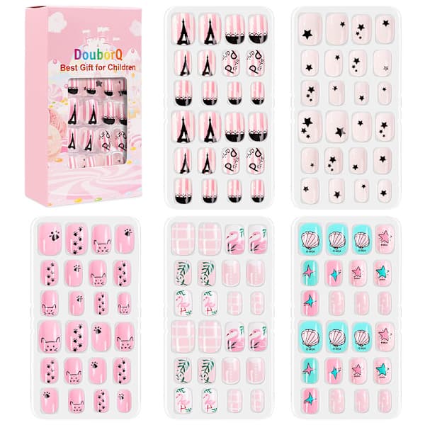 120 st Kids False Nails Press-on, Full Cover Korta False Nails 3D för flickor Barn (Huvudbildsstil)