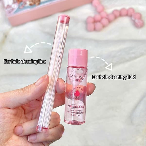 60X Pierced Ear Cleaning Set Peach Ear Piercing Cleaning Holes Solution