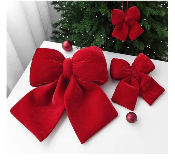 Julesløyfe Ornament Stoff 3D Dekor Rød/Burgunder Tre Størrelser, Rød, Medium red middle