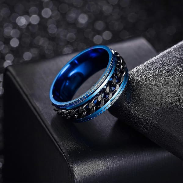 Angstringe til mænd Fidgetringe til mænd Kvinder Kædespinnerringe til børn Teen Titanium Stålringe Blue Black 10