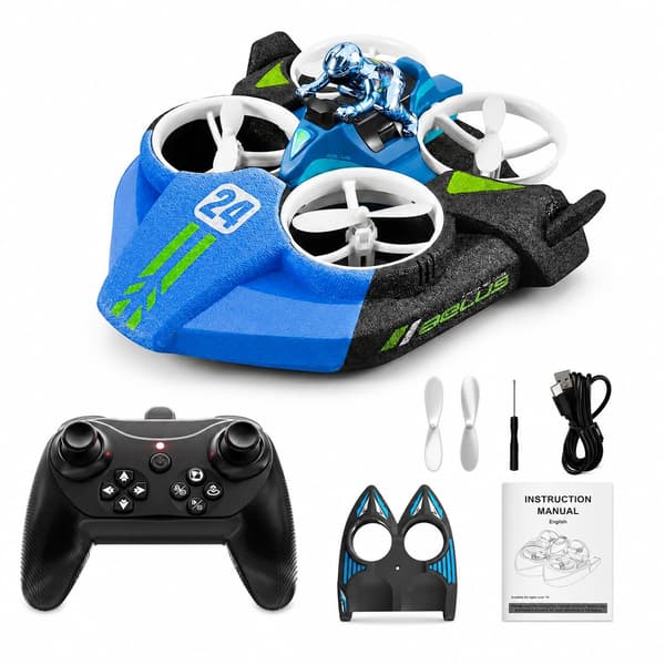 land sea air Drone 3-i-1 RC Hovercraft, Blå: 2 batterier Blue