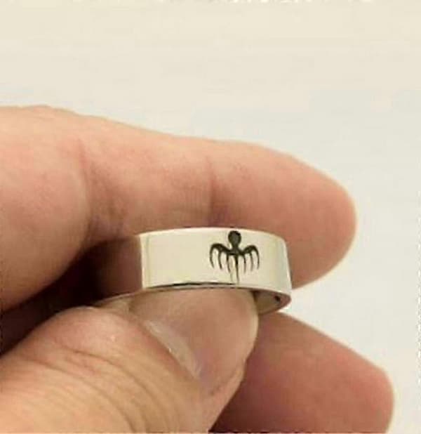 James Bond 007 Spectre Ring til Mænd, Poleret Spøgelsesmønster Metalring, Mode Tilbehør 7 Silver