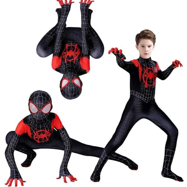 Børns Miles Morales Kostume Spiderman Cosplay Jumpsuit, Sort