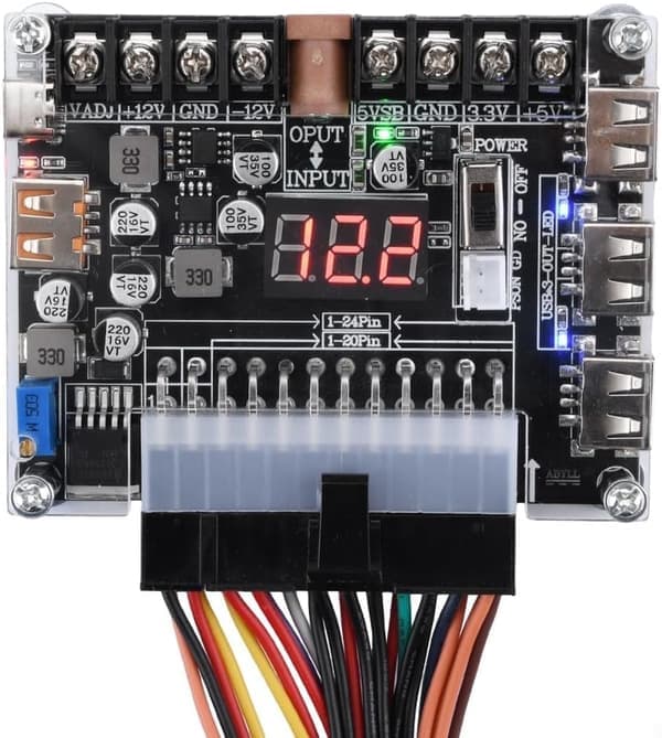 20/24-pin ATX-adapterudgang PC PSU-kilde USB-strømmodul med justerbar spænding til 12V -12V 5V 5VSB 3.3V terminal