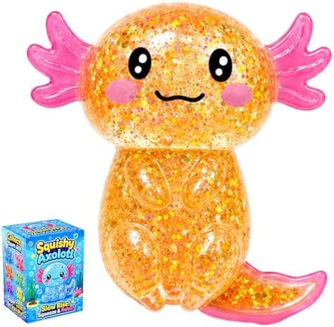 Axolotl Squishy Leksak, Söt Glitter Stresslindrande Fidget Leksak (Orange) Orange