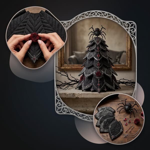 DIY Halloween-tilkkukangaspuusarja, 3D-ompeluartesetti Halloween-puu G