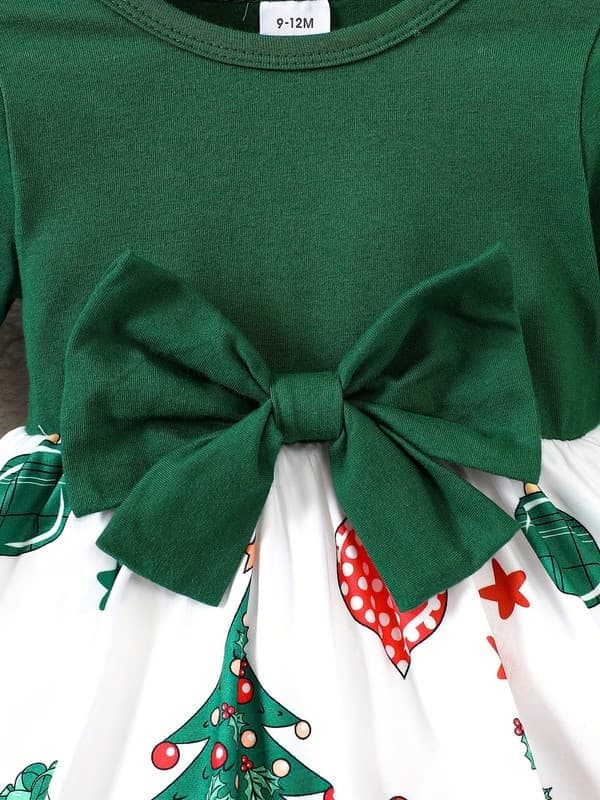 Julklänning för flickbebisar, bomull, långärmad, prinsessa, rosettmönster, grön, storlek 6m green 6m