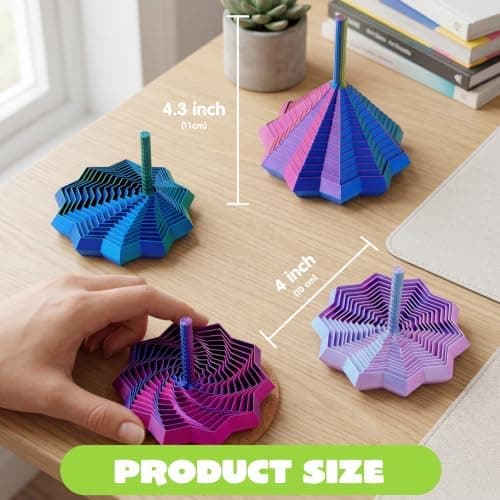 JOYIN 4 STK 3D-printet utvidet sensorisk fidget-stjerne, 3D-printede fidget-leker med roterende spiraldesign egnet for voksne og jenter gutter,