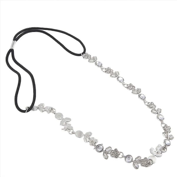 Hårband Elegant Elastiskt Hårband med Strassblommor för Kvinnor - Silver