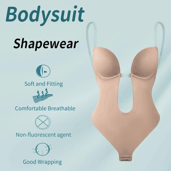 Rygløs kropsformende bh til kvinder med usynlige stropper, dyb V-bodysuit, sort, størrelse M Black M
