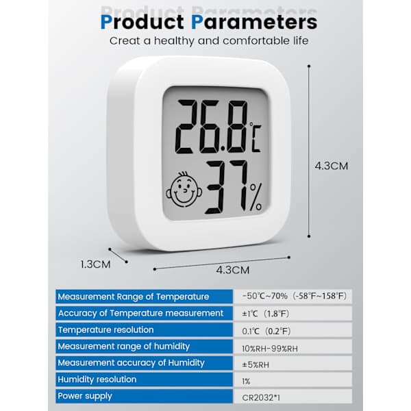 2 stk. Digitalt Termometer Hygrometer LCD Indendørs Udendørs