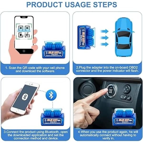 ELM327 Bluetooth Mini Feilkodeleser / OBD2 - Bildiagnostikk i Blå Blå