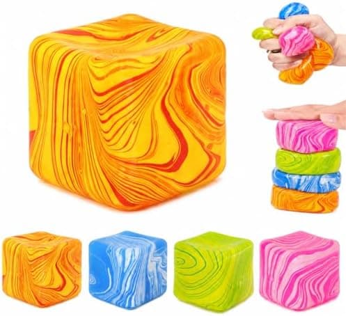 Mønstret marmorterning, blødt squishy stressaflastningslegetøj, langsomt stigende klemme-fidget-terning til angstlindring, sensorisk squishy terning (orange) Orange