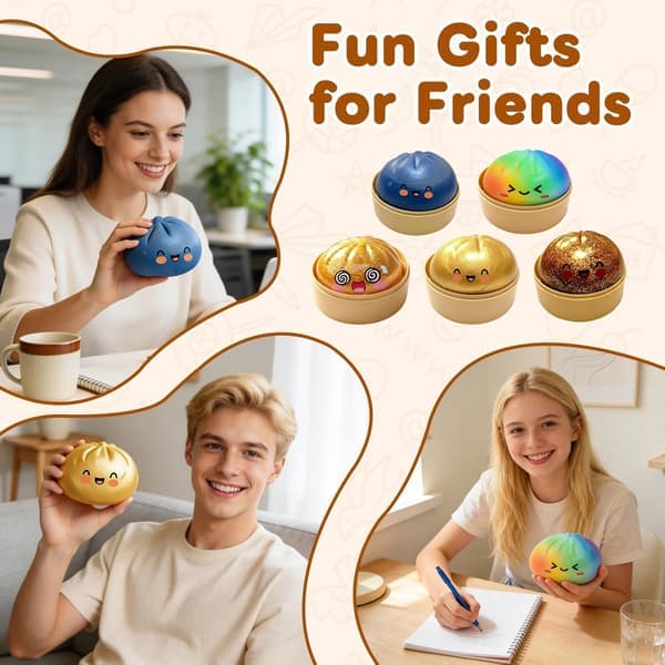Glitter Dumpling Squishy, Dumpling Squishies, Glitter Mystery Box, Farverige Stressbolde Fidget, Jumbo Squishy Legetøj med Damperkasse Sæt Guld