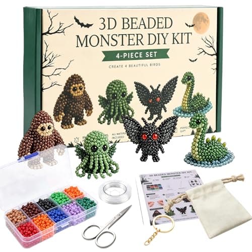 BLOWADM 4 stk. små 3D perledyr DIY-sæt, perlebroderisæt, 3D perledyrssæt til begyndere, søde dyr perlehåndværkssæt med Cryptid & Monster