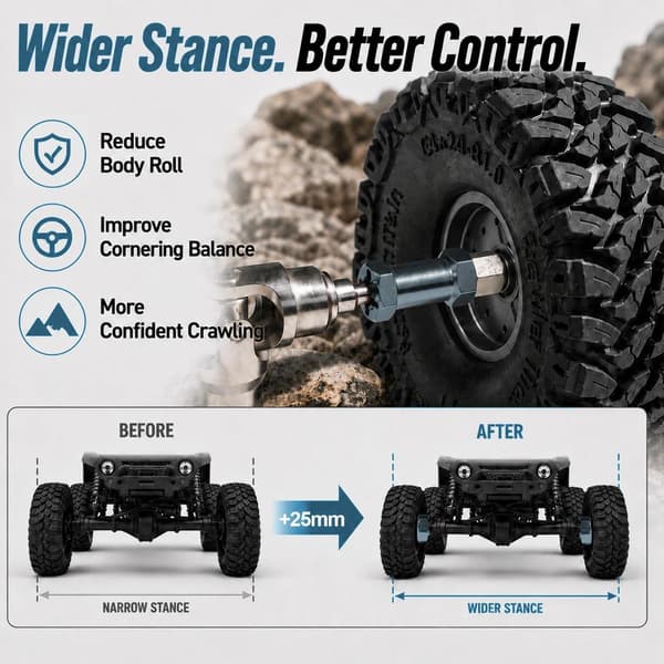 4 STK 12mm Hex Nav 25mm Aluminium Forlænger Hex til Axial SCX10 D90 90046 Titanium