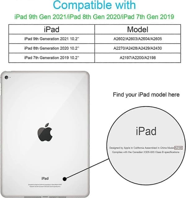 Fodral för iPad 9:e/8:e/7:e generationen (2021/2020/2019), iPad 10.2 Fodral Vikbart Stativ Kortplats Premium Läder Klassiskt Rutigt Skydd Auto