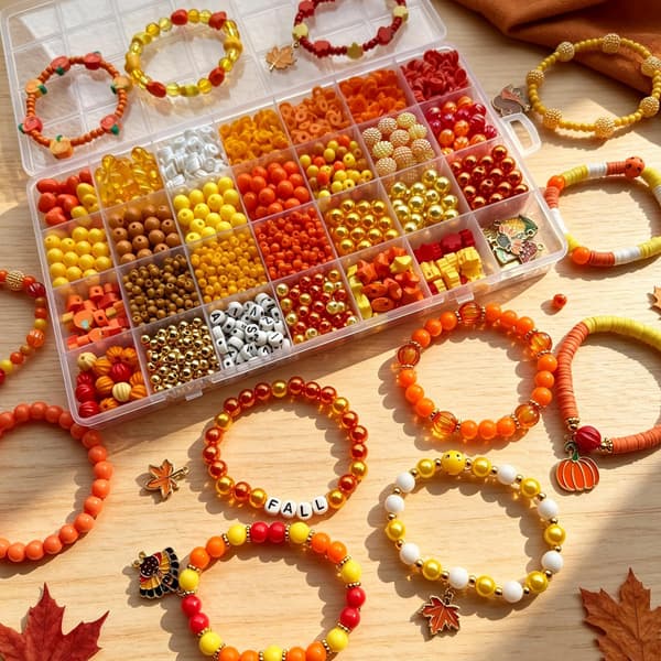 Thanksgiving armbåndsfremstillingssæt, efterårslerperler til DIY smykkefremstilling yellow