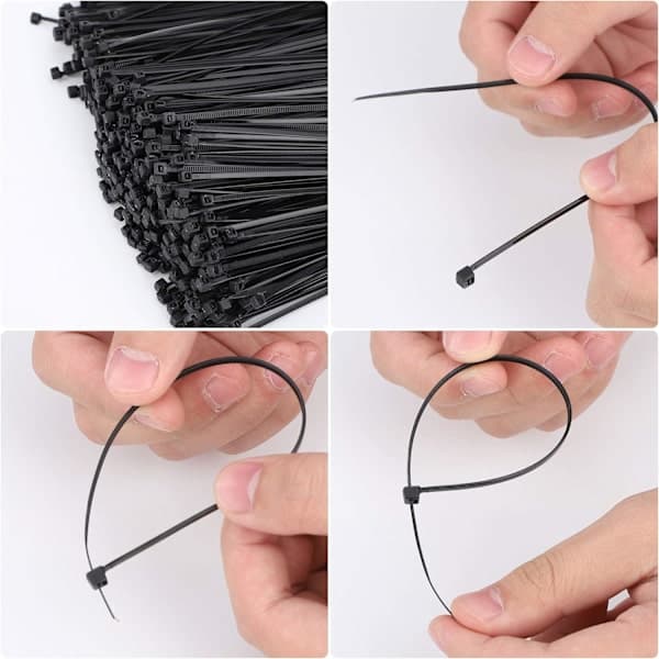Elektriske kabelbindere 200 x 2,5 mm selvlåsende nylon plast kabelbindere sorte 500 stk.