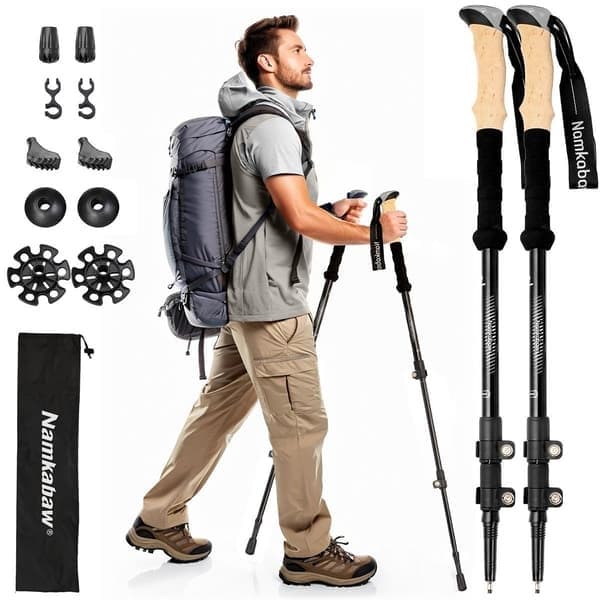 Udendørs vandrestavssæt 65-135 cm foldbar vandrestav med lås, brun Brown