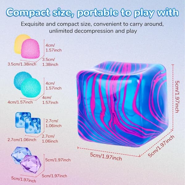 8-pak Squishy Cubes Stressbolde til Sensorisk Fidget, Bløde Teksturerede Klemmelegetøj til Børn og Voksne, Håndtrænings-Fidgets til Stresslindring