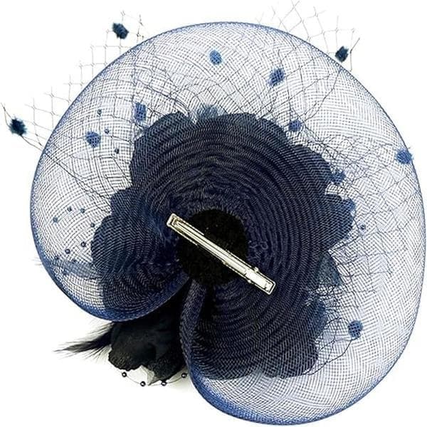 Fascinator Pillbox-hat til kvinder, blomster-bowlerhat med fjer, bryllups- og cocktailhat, hårklemme, fest-hårtilbehør, blå