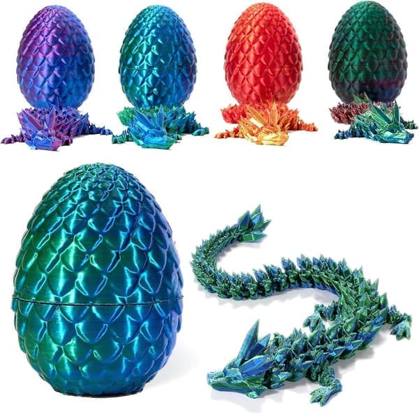 3D-printet drage i egg, fullt bevegelig krystalldragon med egg grønn