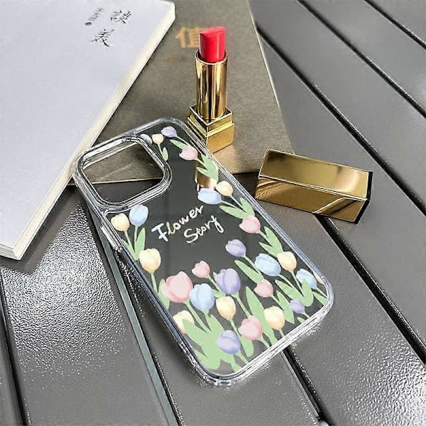För iPhone 15 Pro Max Mobiltelefonfodral Mönsterdesign Spegelyta Akryl+TPU Mobiltelefonfodral