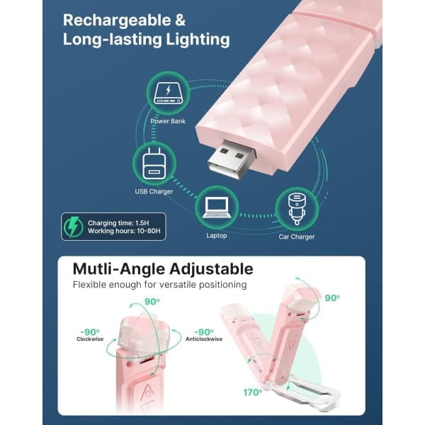 Læselampe til sengelæsning, boglampe pink